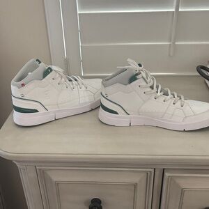 Classic White and Green High-Top Sneakers On Cloud